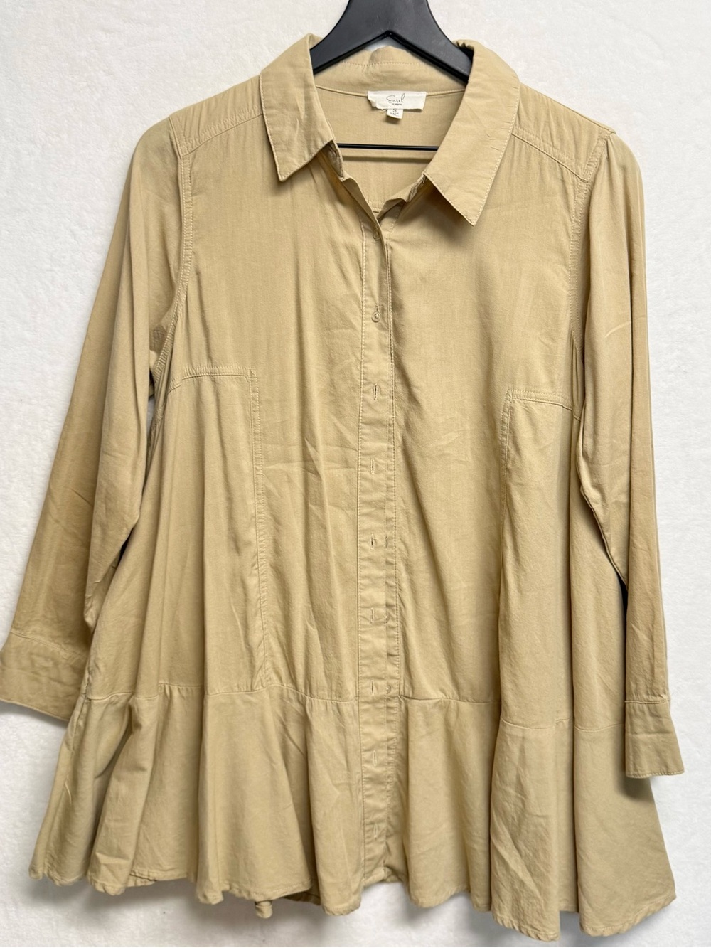 easel Oversized Button-Front Tunic Shirt - Khaki